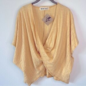 MONTREZ Marigold Cropped Low Cut Twist Front Oversized Top, NWT